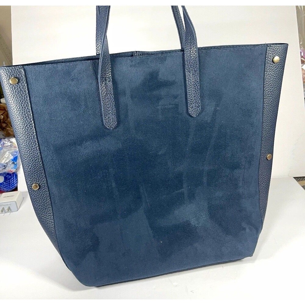 ULTA Beauty Navy Blue Faux Leather & Suede Tote Bag Shoulder Purse Magnetic Snap